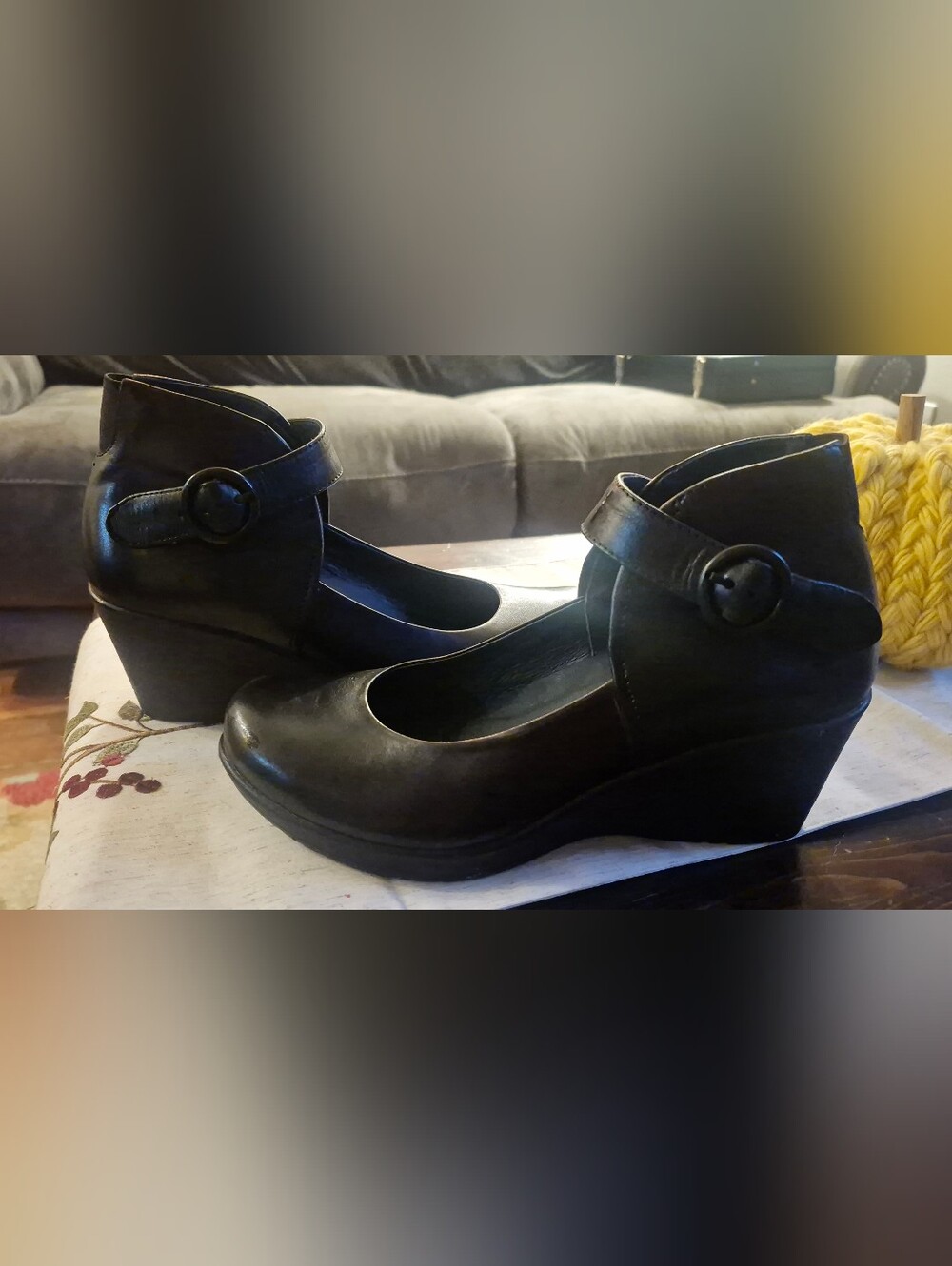 Dansko Black Leather Wedge Mary Jane with Ankle Strap